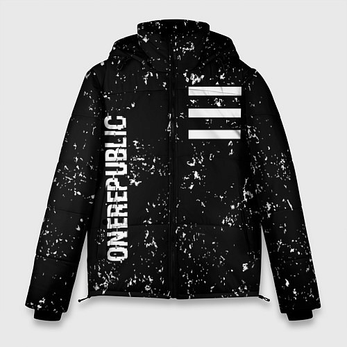 Мужская зимняя куртка OneRepublic glitch на темном фоне: надпись, символ / 3D-Черный – фото 1