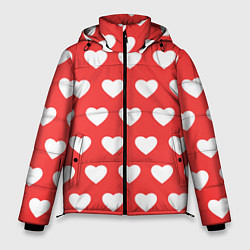 Куртка зимняя мужская Сердечки на красном фоне, цвет: 3D-светло-серый