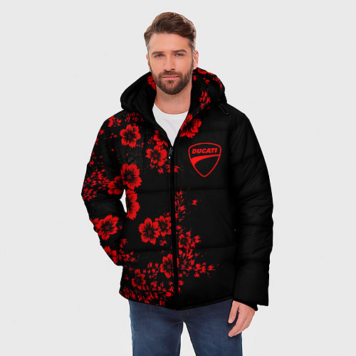 Мужская зимняя куртка Ducati - red flowers / 3D-Светло-серый – фото 3