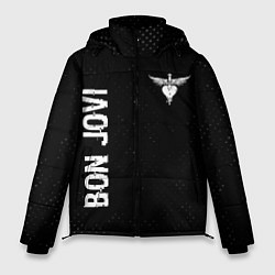 Мужская зимняя куртка Bon Jovi glitch на темном фоне: надпись, символ