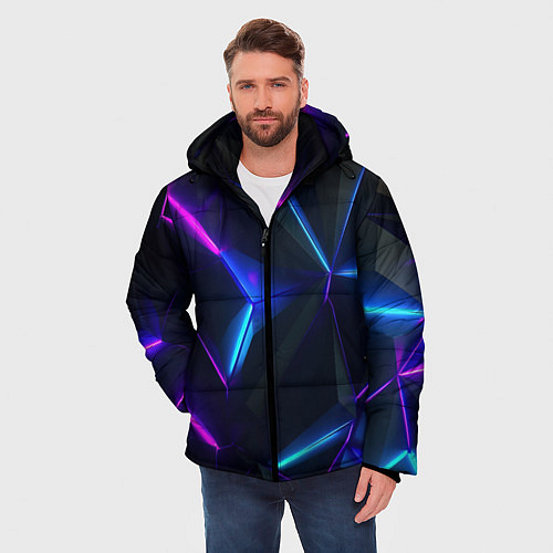 Мужская зимняя куртка Синий и фиолетовый неон / 3D-Светло-серый – фото 3