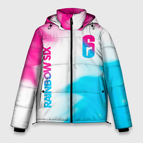 Мужская зимняя куртка Rainbow Six neon gradient style: надпись, символ / 3D-Черный – фото 1