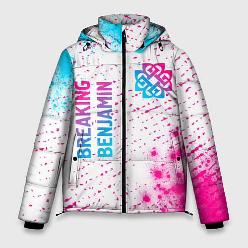 Мужская зимняя куртка Breaking Benjamin neon gradient style: надпись, си / 3D-Черный – фото 1