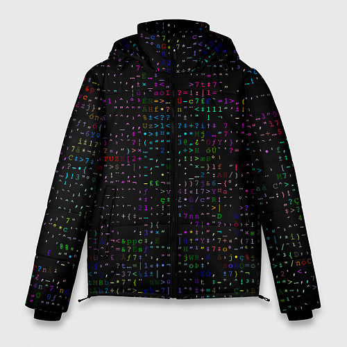 Мужская зимняя куртка Черный текстовой паттерн / 3D-Черный – фото 1