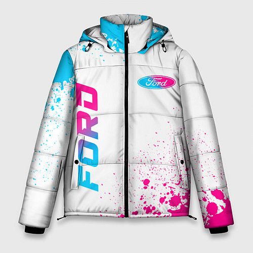 Мужская зимняя куртка Ford neon gradient style: надпись, символ / 3D-Черный – фото 1