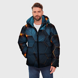 Куртка зимняя мужская Синие объемные плиты с оранжевыми вставками, цвет: 3D-черный — фото 2