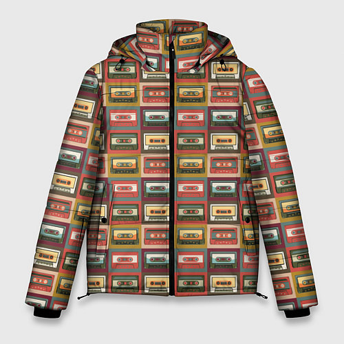Мужская зимняя куртка Коллекция старинных аудиокассет / 3D-Черный – фото 1
