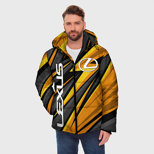 Мужская зимняя куртка Лексус - желтая спортивная абстракция / 3D-Светло-серый – фото 3