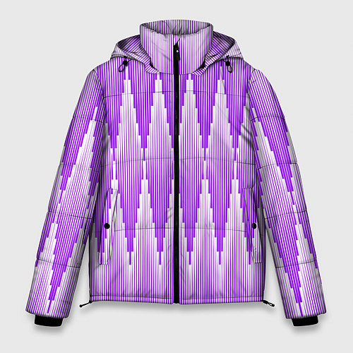 Мужская зимняя куртка Узкие сиреневые ромбы / 3D-Светло-серый – фото 1