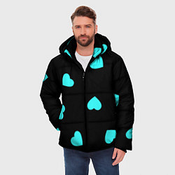 Куртка зимняя мужская С голубыми сердечками на черном, цвет: 3D-черный — фото 2