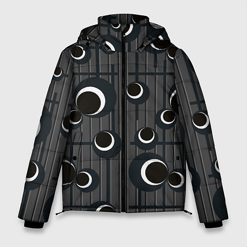 Мужская зимняя куртка Черные и белые круги на сером / 3D-Черный – фото 1