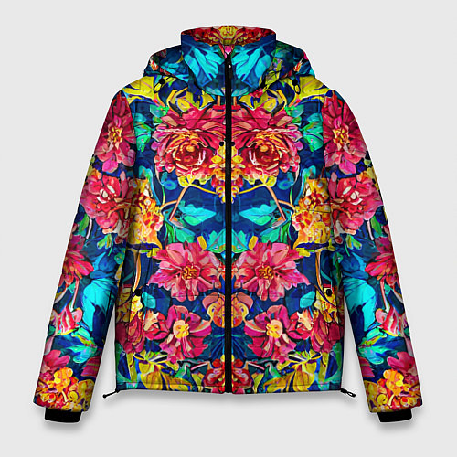 Мужская зимняя куртка Зеркальный цветочный паттерн - мода / 3D-Черный – фото 1