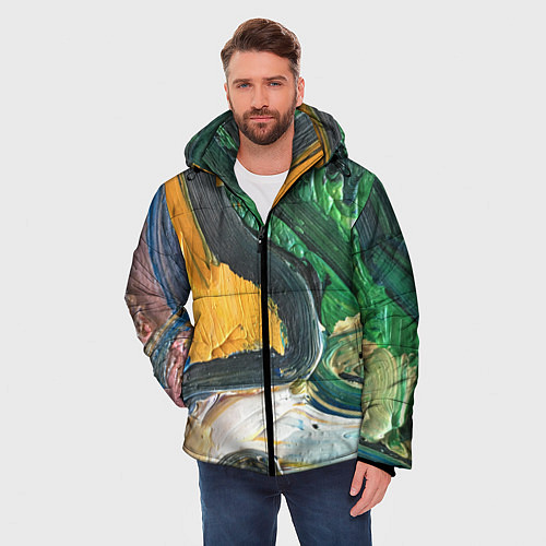 Мужская зимняя куртка Раскрасочные мазки красок / 3D-Светло-серый – фото 3