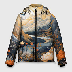 Куртка зимняя мужская Солнечное утро в цветущих горах, цвет: 3D-красный