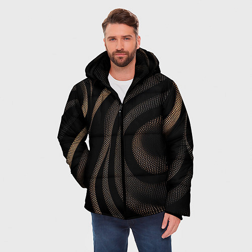Мужская зимняя куртка Черный абстрактный узор / 3D-Светло-серый – фото 3