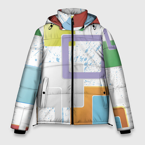 Мужская зимняя куртка Абстрактный фон красочные квадраты гранж / 3D-Черный – фото 1