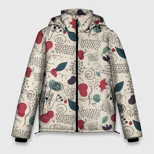 Мужская зимняя куртка Флоральная абстракция с пятнами / 3D-Черный – фото 1