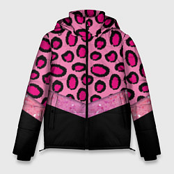 Куртка зимняя мужская Розовый леопард и блестки принт, цвет: 3D-красный