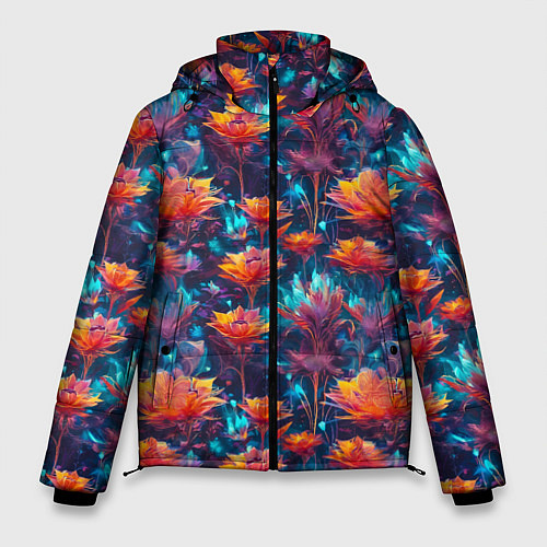 Мужская зимняя куртка Футуристические цветы узор / 3D-Светло-серый – фото 1