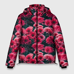 Куртка зимняя мужская Красные цветы узор, цвет: 3D-светло-серый