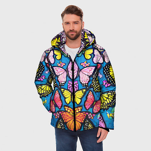 Мужская зимняя куртка Зеркальный паттерн из бабочек - мода / 3D-Светло-серый – фото 3