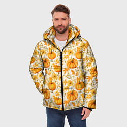 Куртка зимняя мужская Тыквы и осенние цветы - паттерн, цвет: 3D-красный — фото 2