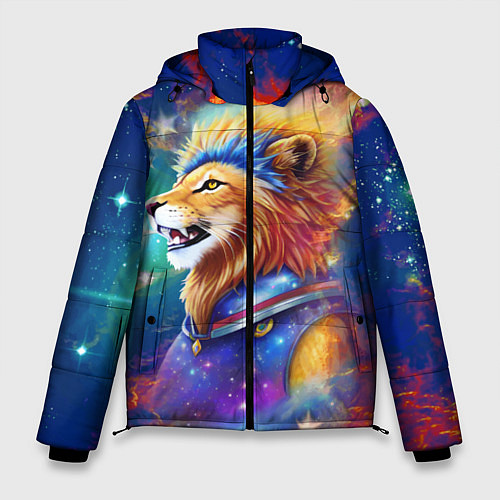Мужская зимняя куртка Космический лев - неоновое свечение / 3D-Светло-серый – фото 1