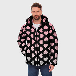 Куртка зимняя мужская Розовые сердечки на чёрном, цвет: 3D-черный — фото 2