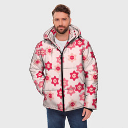 Куртка зимняя мужская Розовые цветочные пуговицы, цвет: 3D-красный — фото 2