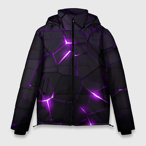 Мужская зимняя куртка Неоновые плиты с фиолетовым свечением / 3D-Черный – фото 1