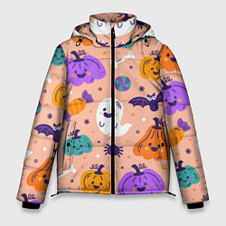 Куртка зимняя мужская Halloween - pumpkins and ghosts, цвет: 3D-красный