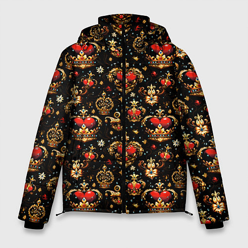 Мужская зимняя куртка Сердечки в золотых коронах / 3D-Черный – фото 1