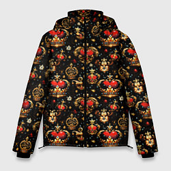 Куртка зимняя мужская Сердечки в золотых коронах, цвет: 3D-черный