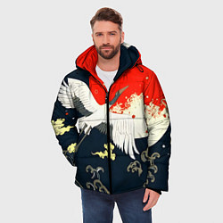 Куртка зимняя мужская Кимоно с японскими журавлями, цвет: 3D-красный — фото 2