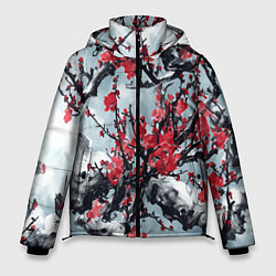 Куртка зимняя мужская Лепестки цветущей вишни - сакура, цвет: 3D-светло-серый