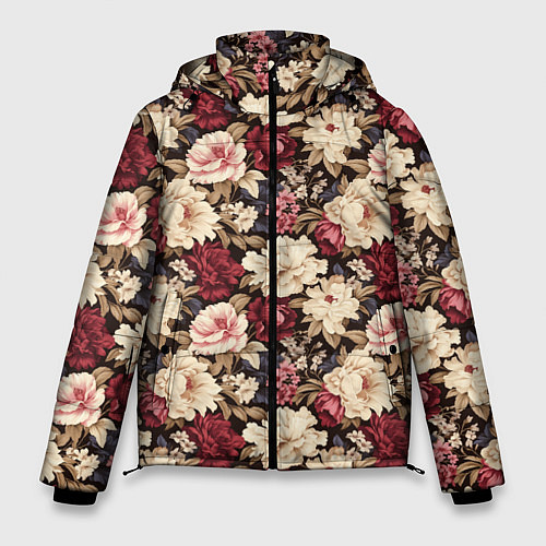 Мужская зимняя куртка Винтажные цветы паттерн / 3D-Черный – фото 1
