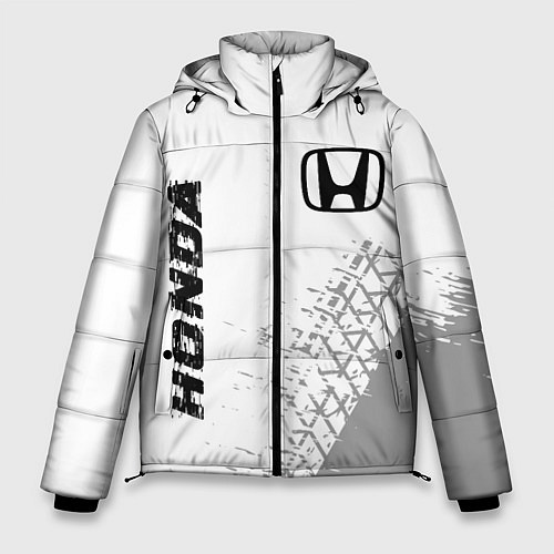 Мужская зимняя куртка Honda speed на светлом фоне со следами шин: надпис / 3D-Черный – фото 1