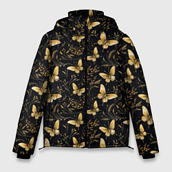 Куртка зимняя мужская Золотые бабочки на черном фоне, цвет: 3D-черный