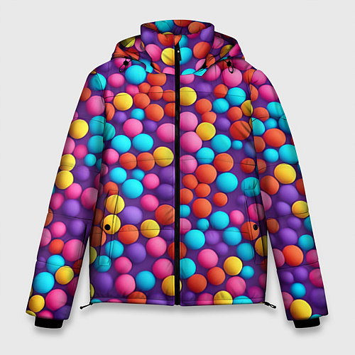 Мужская зимняя куртка Паттерн разноцветные шарики - нейросеть / 3D-Черный – фото 1