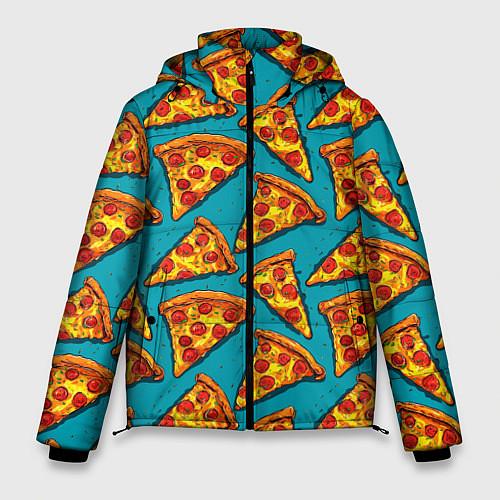 Мужская зимняя куртка Кусочки пиццы на синем фоне / 3D-Черный – фото 1