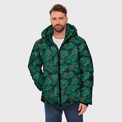 Куртка зимняя мужская Еловые ветки паттерн, цвет: 3D-черный — фото 2