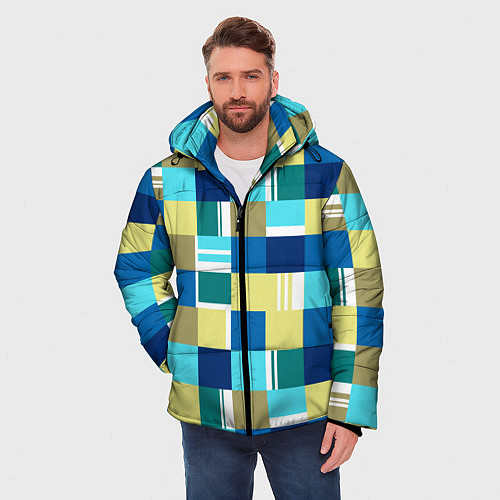 Мужская зимняя куртка Ретро квадраты / 3D-Светло-серый – фото 3