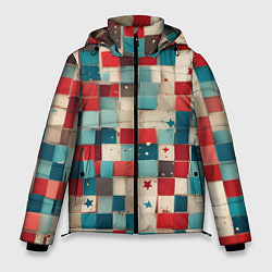 Куртка зимняя мужская Ретро квадраты ванильные, цвет: 3D-красный