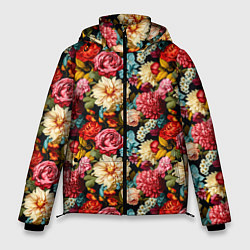 Куртка зимняя мужская Узор из роз и разных цветов, цвет: 3D-светло-серый