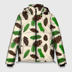 Куртка зимняя мужская Зимний узор - еловые ветки и шишки, цвет: 3D-черный