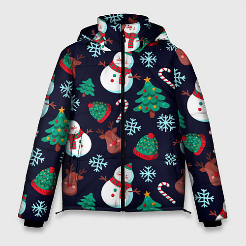 Мужская зимняя куртка Снеговички с рождественскими оленями и елками / 3D-Светло-серый – фото 1