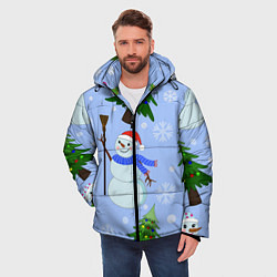 Куртка зимняя мужская Снеговики с новогодними елками паттерн, цвет: 3D-светло-серый — фото 2