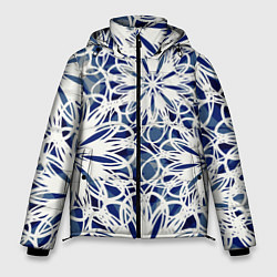 Куртка зимняя мужская Стилизованные цветы абстракция синее-белый, цвет: 3D-светло-серый