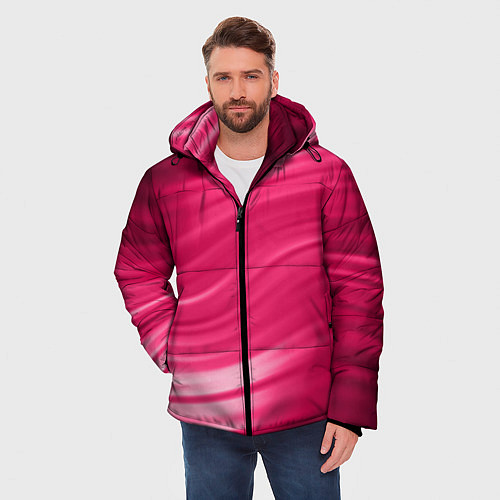 Мужская зимняя куртка Абстрактный волнистый узор в красно-розовых тонах / 3D-Светло-серый – фото 3