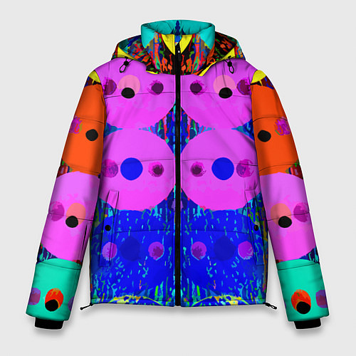 Мужская зимняя куртка Паттерн из дисков - неон - нейросеть / 3D-Черный – фото 1